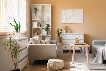 Interior design and home comfort, cozy living room with modern furniture and natural sunlight in a bright apartment © Pixel-Shot
