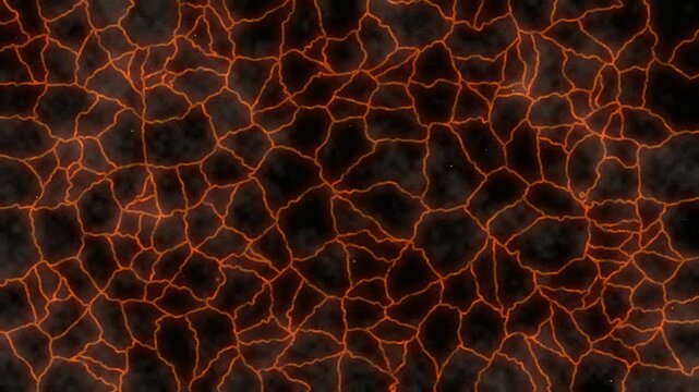 Glowing Molten Lava Fissures Across Dark Volcanic Basalt Macro Animation