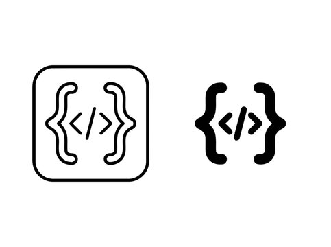 Vector code rounded programming icon set flat design illustration