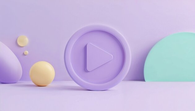 Play Button, Purple 3d Render Icon, Video Media Symbol. Digital Interface Element, Online Streaming Concept
