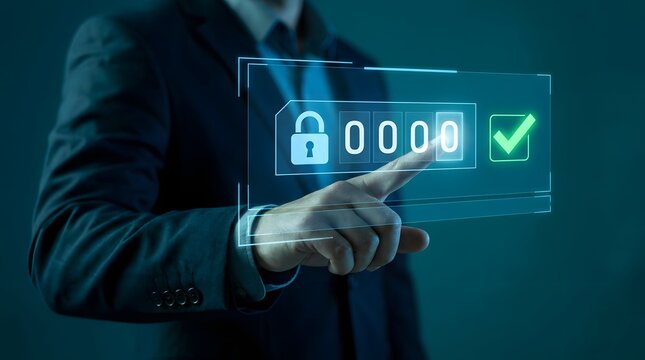 Securing the digital future a business professional interacts with a futuristic interface representing cybersecurity and data protection measures in a modern setting