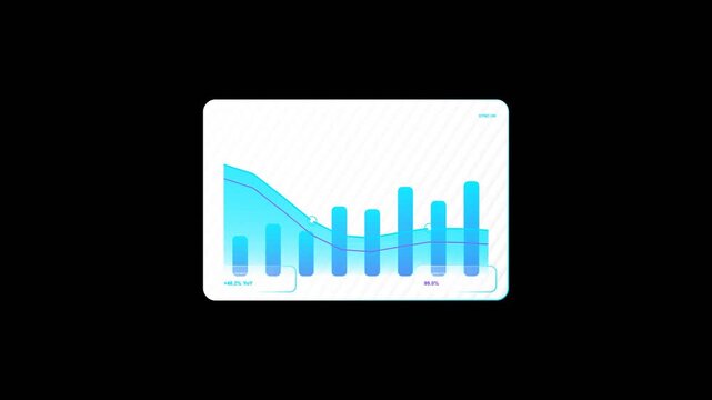 Glassmorphism Analytics Graphic Interface with Blue Bar Graph and Statistics Line Chart Transparent Background with Alpha Channel