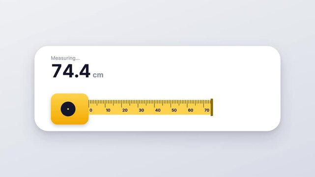 Animated digital interface measuring tool showing progress in centimeters on white app card