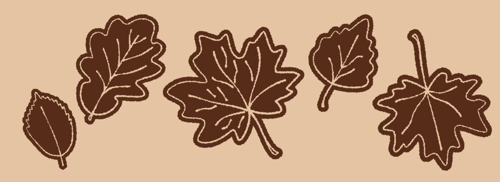 Set of individual autumn elements &ndash; leaves with uneven edges