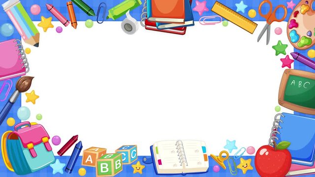 Animated School Stationery Border with Blank Center Copy Space