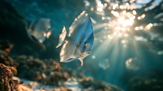 Longfin Batfish Swimming in the Open Sea of Lhaviyani Atoll   