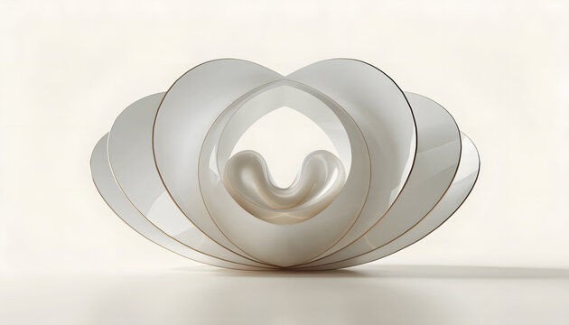Elegant white floral bowl sculpture. Minimalist luxury home decor and product display. Concentric curved petals opening gracefully in studio light
