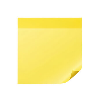 Yellow sticky note paper with a curled corner isolated on transparent background