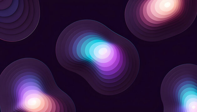 Abstract topographic contour lines and neon glowing gradients. Futuristic data mapping and digital terrain visualization. Designer rendering glowing topographic maps on a dark screen background