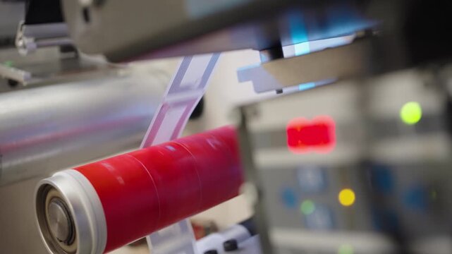 RFID antenna inlays move through rollers on an automated converting line during high-volume smart label production for tracking, logistics and packaging.