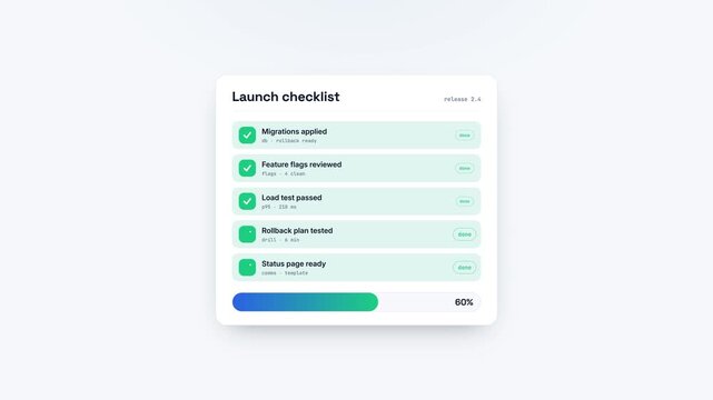 Release launch checklist widget with progress animation