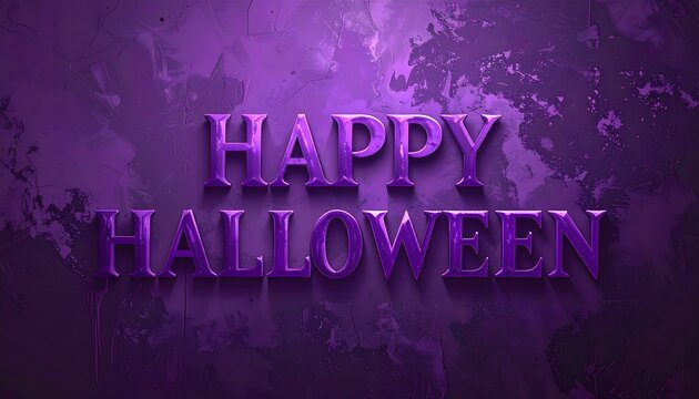 Cartel Happy Halloween con letras moradas sobre fondo oscuro texturizado