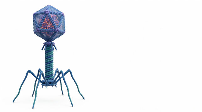 Bacteriophage Virus &mdash; Head, Tail and Tail Fibers in 3D