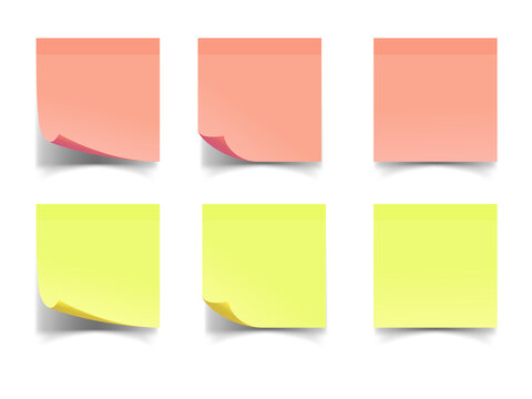Set of colorful square sticky notes with curled corners transparent background