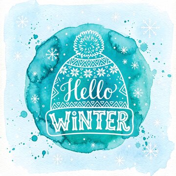 Hello Winter beanie cap art