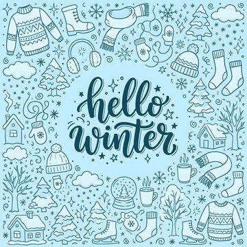 Hello Winter doodle set