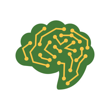 Artificial intelligence, deep learning, and a technological icon. An AI brain made of circuits.