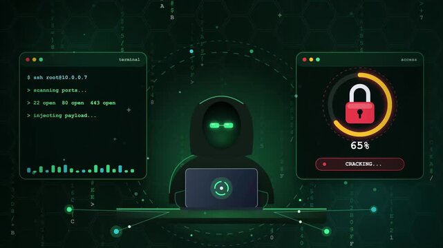 Cybersecurity Hacker Animation Cracking Password Access