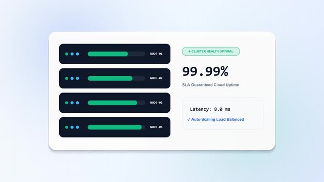 Cloud server rack uptime and load balancer telemetry UI.