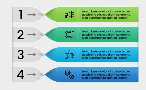 4 Step ribbon infographic banner template with line icons and text