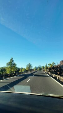 POV straight road under blue sky, Teide National Park