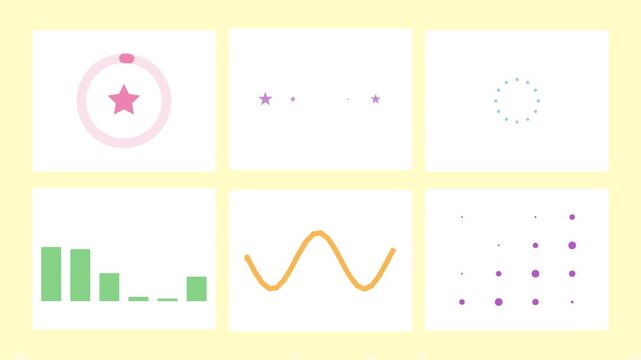 Abstract motion graphics elements and data visualization dashboard interface.