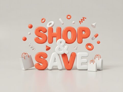Shop and save 3d text sign with shopping bags for retail sales