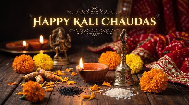 Kali Chaudas Goddess Kali Puja Diya Marigold Narak Chaturdashi Choti Diwali Wishes Status