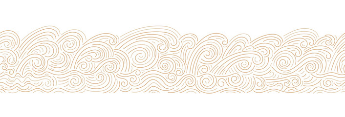 Plakat Chinese sea waves in traditional art minimal style. Abstract flowing seamless pattern with golden line and curves elegant oriental backdrop for textile, wallpaper and graphic marine design project