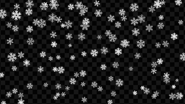 Crisp Falling Snowflakes, Christmas Snow on Transparent Winter Layer