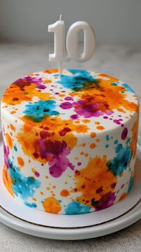 Birthday cake displaying number ten candle on round platter National Cake Decorating Day