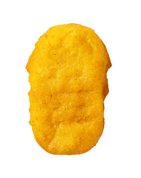 Single crispy fried chicken nugget top view isolated on transparent background