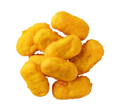 Pile of crispy fried chicken nuggets isolated on transparent background