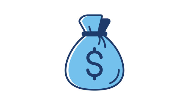Blue dual-tone flat icon of a money bag with a dollar sign on a white background.