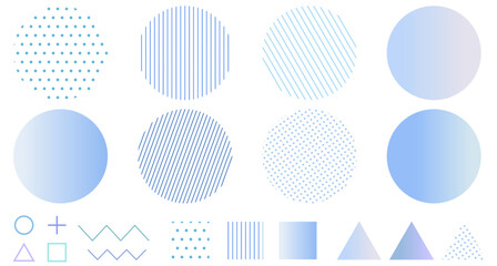 Naklejka na ściany i meble ブルー系統の幾何学模様のイラスト素材セット　ジオメトリック　ドット　ストライプ　グラデーション