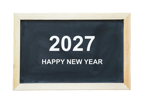 Happy New Year 2027 on Black Chalkboard. Isolated on transparent background.