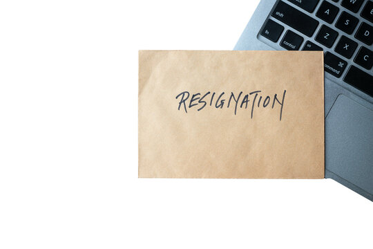 Resignation Letter on Laptop Keyboard. Isolated on transparent background.