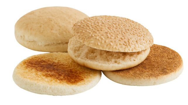 Toasted sesame seed burger buns and plain bread rolls