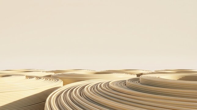 Abstract 3d render of beige concentric circular shapes forming a textured landscape on a neutral background