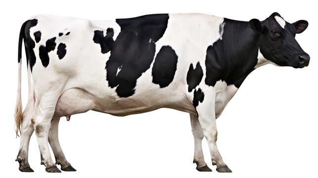 Black and white Holstein Friesian dairy cow standing in profile