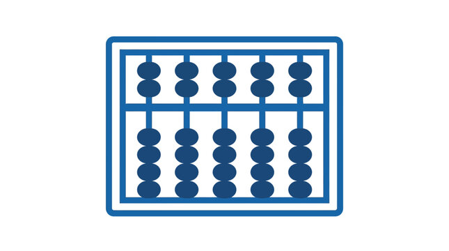 Blue flat icon of a traditional abacus with solid beads in a frame for counting and calculation.