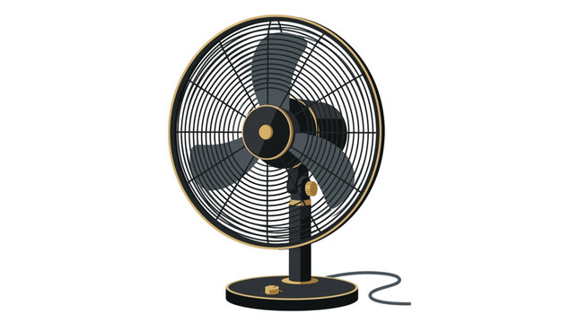 Ceiling fan with five brown wooden blades and white motor hub viewed from below, modern home interior ventilation appliance isolated on white