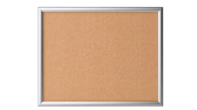 Rectangular cork bulletin board with a thin silver aluminum frame