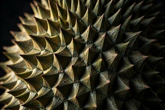 Extreme Macro of Durian Husk Thorn Spikes in Geometric Pattern