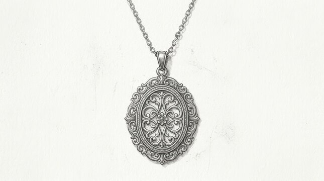 Vintage silver locket necklace with ornate filigree, antique metal pendant on chain, elegant victorian style jewelry for fashion and gift concepts