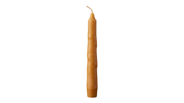 Single yellow taper candle isolated on a white background