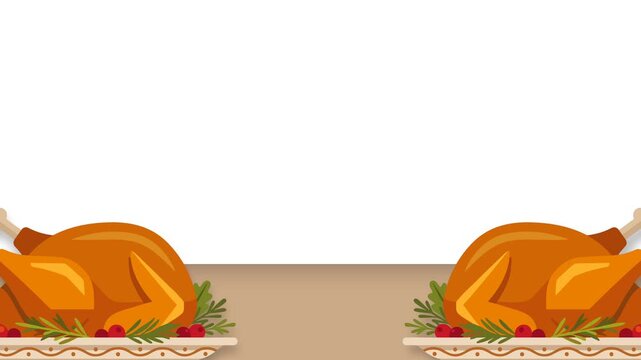 Roasted Thanksgiving Turkey Banner Background Frame with Blank Space for Text or Graphics.