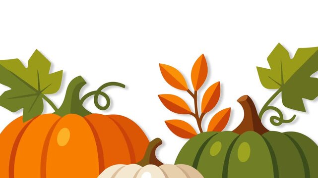 Autumn Thanksgiving background illustration featuring colorful orange green pumpkins and foliage for harvest season banner.