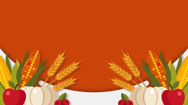 Thanksgiving Harvest Background Banner Frame with Pumpkins Apples Corn and Wheat for Autumn Holiday Celebration.