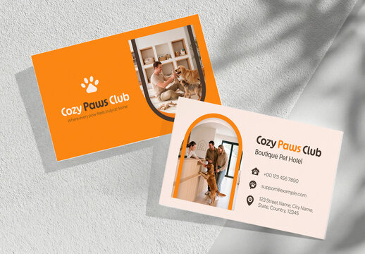 Business Card Template for Pet Hotel, Dog Boarding and Professional Pet Care Services